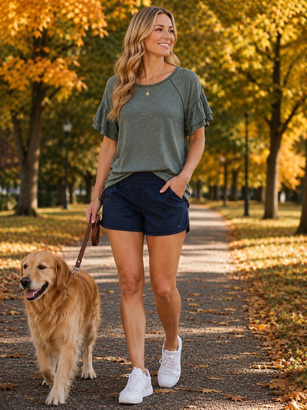 Olive Flutter Sleeve Tee in Green from White House Black Market